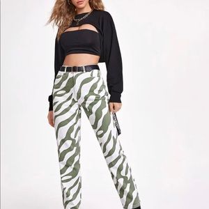 Zebra striped high waisted jeans
